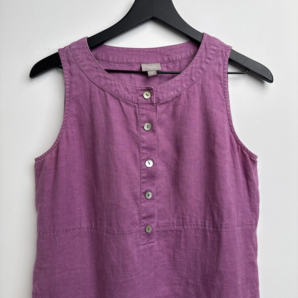 J. Jill Love Linen Maxi Dress M Pink Sleeveless Summer Button Up Preppy Womens - Picture 2 of 12